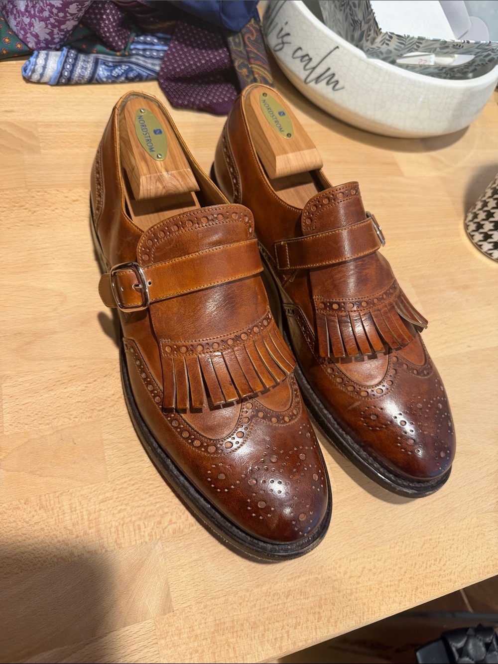O’keefe Classic Brown Leather Kiltie Monk Strap Dress Shoes